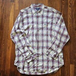 Mens Red Cream plaid Ralph lauren Blake shirt xl